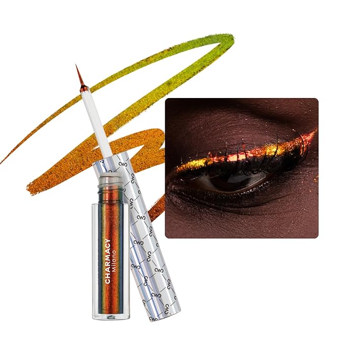 CHARMACY Chameleon Liquid Glitter Eyeliner, Highly Pigmented, Metallic Intense MultiColor Shifting waterproof Eyeliner, Ultra-Fine Tip, Longwearing, Smudge-proof,BROWN GOLD GREEN 901