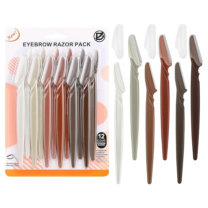 D Dermaplane Razor for Women Face - 12PCS Eyebrow Razor With Precision Cover - Dermaplaning Tool for Face Shaver - Facial Hair Removal - Neutral