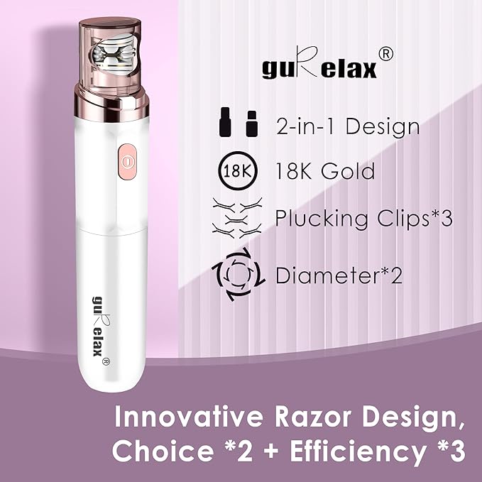 Hair Removal Epilator for Women, Gurelax Facial Epilator Hair Remover, Plucker for Face, Lip, 2-in-1 Epilation System, All Ages and Skin Types,with Brush, Pouch