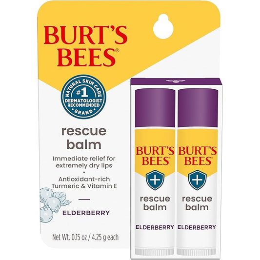 Burt's Bees Rescue Balm Elderberry Lip Balm, With Antioxidant-Rich Elderberry, Tint-Free, Natural Origin Lip Care, 2 Tubes, 0.15 oz.