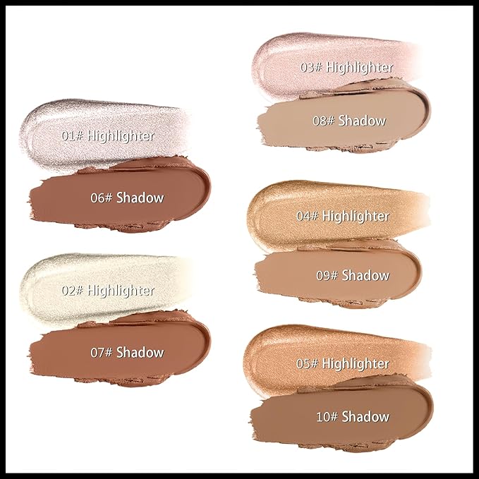 MIELIKKI 2Pcs Cream Contour Stick Makeup, Highlighter Stick and Bronzer Stick for Face Sculpting, Easy to Apply & Blend, Long Lasting, Waterproof, Matte Finish,0308