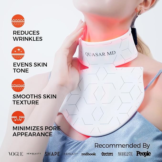 Neck & Décolleté Firming Beauty Device – LED Light Therapy Skin Tone and Texture Enhancement, 630nm and 830nm Dual Wavelengths Emission LED Device, Liquid Silicone