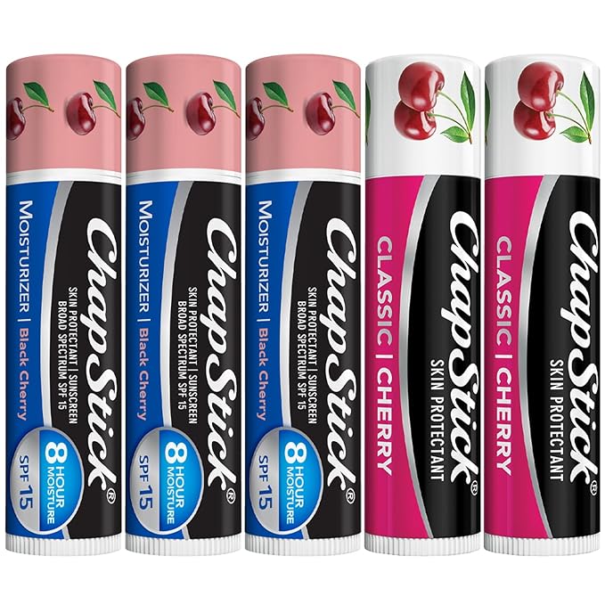 ChapStick Moisturizer 2-in-1 Lipcare SPF 15 Black Cherry 3-Pack + Classic Cherry Lip Balm 2-Pack, 0.15 Oz Ea (5 Piece Set)
