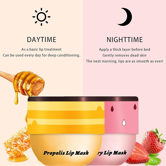 4 PCS Lip Mask Overnight, Honey&Strawberry Exfoliator