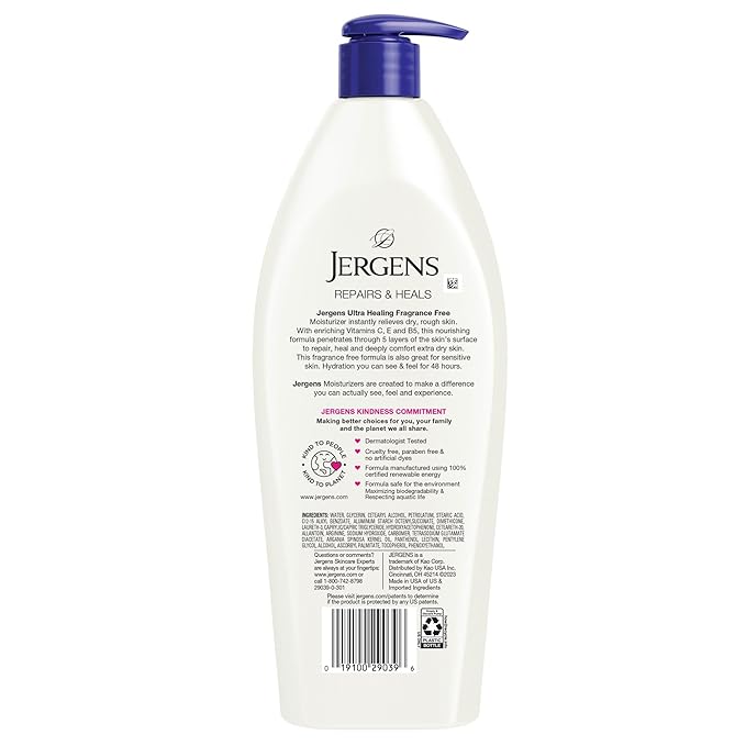 Jergens Ultra Healing Dry Skin Lotion, Hand and Body Moisturizer for Quick Absorption into Extra Dry Skin with Hydralucence Blend, Vitamins C, E and B5, White, 21 oz
