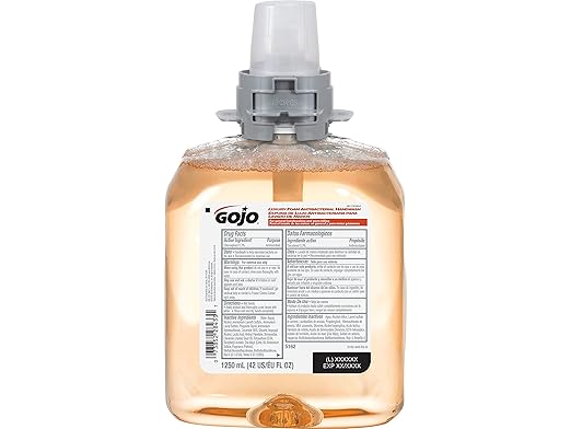 GOJO Luxury Foam Antibacterial Handwash, Fresh Fruit Fragrance, 1250 mL Foam Hand Soap Refill FMX-12 Push-Style Dispenser (Pack of 4) – 5162-04