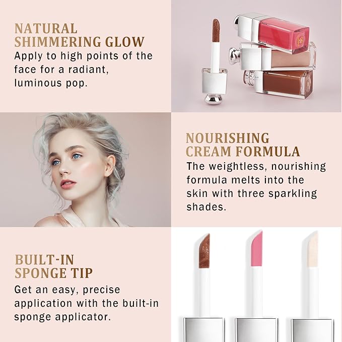 Contour Stick, Highlighter Stick, Blush Stick 3Pcs Cream