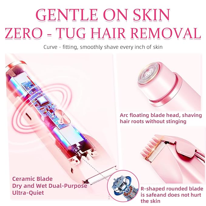 Bikini Trimmer for Women, 2 in 1 Electric Razors for Women, Dermave Bikini Shaver, IPX7 Waterproof & Easy Cleaning, Ceramic Blade, 120 Min Cordless Runtime, Ultra Low Silent (Pink).