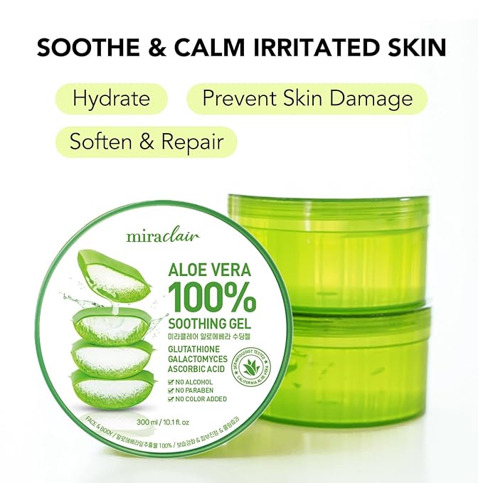 Aloe Vera Gel for Face, Skin, Hair & Sunburn Relief, Made with 100% Pure Aloe Gel for All Skin Types. Made in Korea. 300ml (10.1fl.oz) (1)