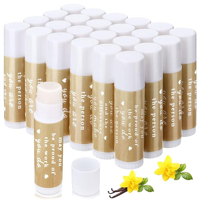 Demissle Thank You Gifts for Coworker Lip Balm Bulk Set Inspirational Appreciation Gifts Leaving Farewell Gifts Vanilla Ingredients Lips Care Products for Friends Teacher Worker Employee (24 Pcs)