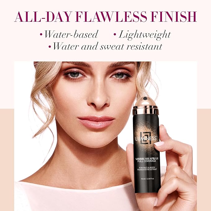 LUMINESS Spray Airbrush Foundation Makeup, Shade 030 - Lightweight, Full Coverage Foundation for Face, Neck & Body - Water-Based Concealer for Seamless Blending, Natural-Looking Finish, 2.36 fl oz