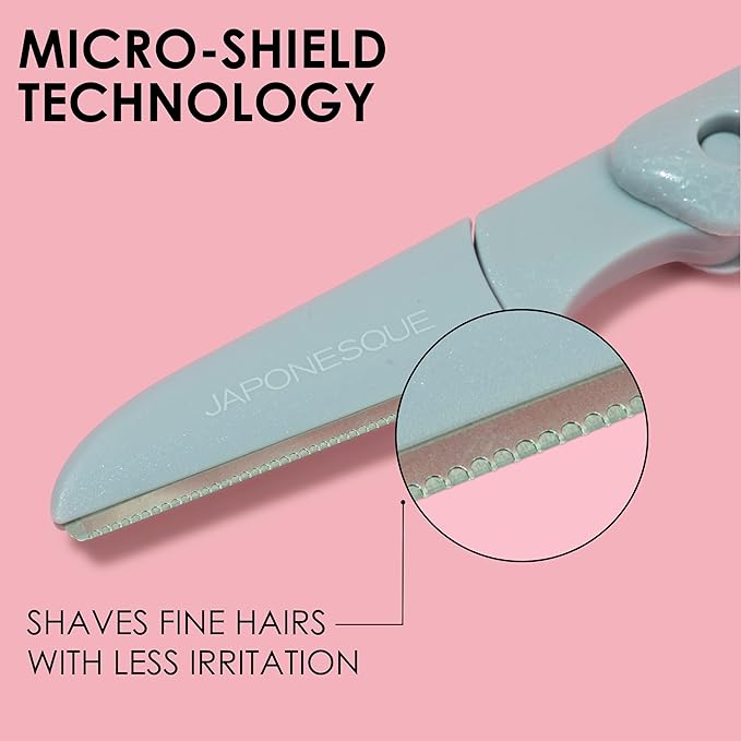 JAPONESQUE Foldable Dermaplaner Facial Razors - 3 Piece Set, Eyebrow And Facial Hair Razor Kit - One Blade Fixed Dermaplane Razor For Women Multicolor