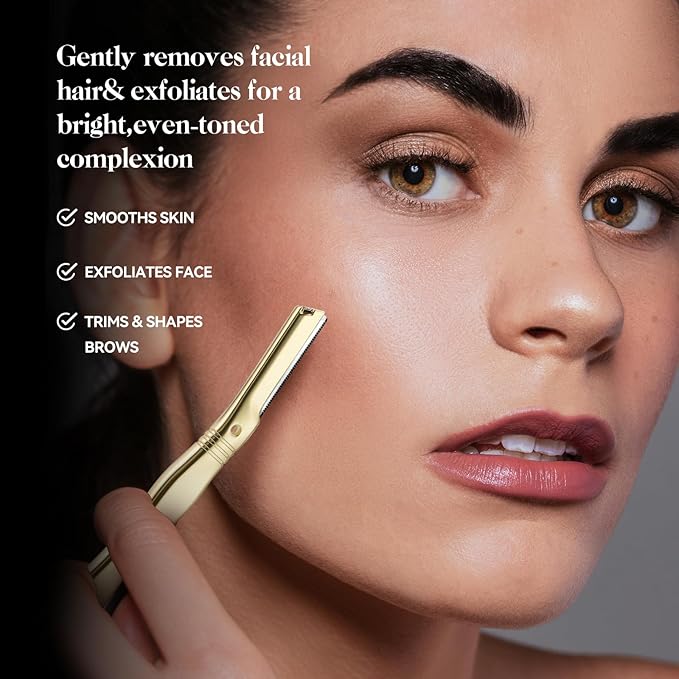 Dermaplane Razor for Women Face with 6 Refill Blades, Dermaplaning Tool Face Razors for Removes Facial Hair, Peach Fuzz, Reusable Metal Handle Eyebrow Razor (Royal Gold)