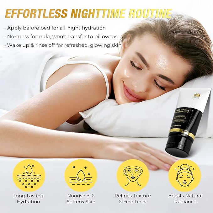 9000PPM Snail Mucin Overnight Wrapping Peel Off Mask for Intensive Hydrating, Skin Barrier Repairing, Reducing Sagging/Wrinkles/Fine Lines, 2.53 Oz/75 ML