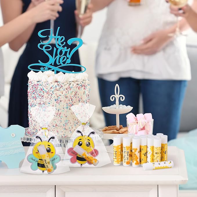 48 Sets Bee Lip Balm with Bee Themed Thank Card Tags Baby Shower Favor Bulk Bee Themed Gifts for Baby Shower Baptism Birthday Party Supplies Christmas Party