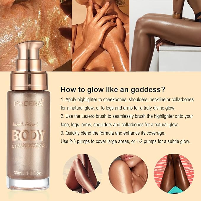 Body Shimmer Oil, Waterproof Long Lasting Moisturizing Bronze Gold #01) 1oz