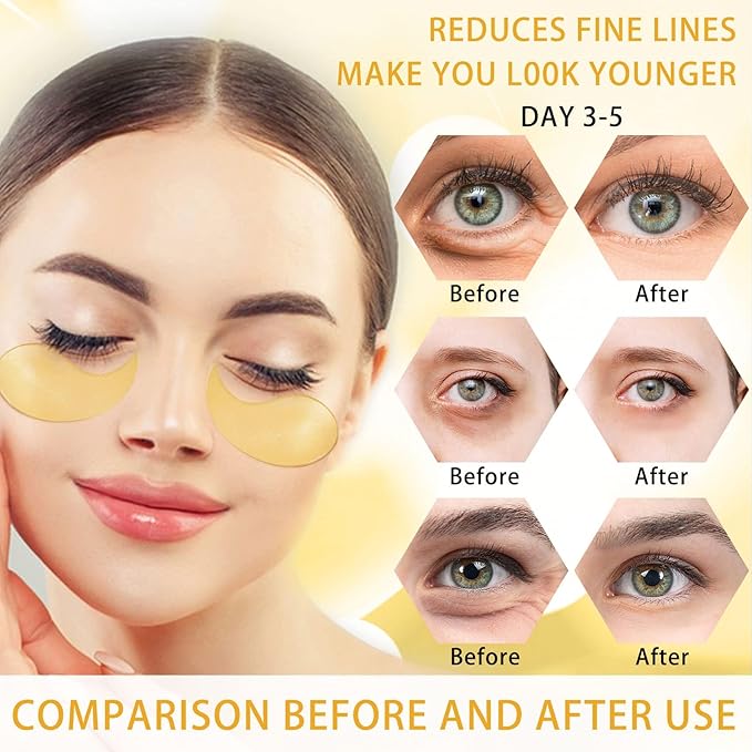 24K Gold Under Eye Patches Gel Eye Pad Hot Cold Eye Mask,Eye Masks Skincare for Removing Dark Circles and Puffiness,Reduce Wrinkles,Eye Bags and Fine Lines (68 Pcs