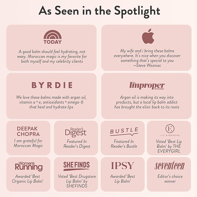 Moroccan Magic Organic Lip Balm & SPF15: 11 Piece Variety Pack Gift Set | Organic Argan and Essential Oils | Smooth | Natural | Non-Toxic | Cruelty Free | 11 Pack