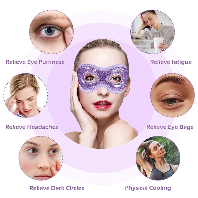 Permotary 2PCS Ice Gel Eye Mask Hot Cold Therapy Cooling Gel Beads Eye Mask,Reusable Hot Cold Compress Ice Eye Pack for Puffiness/Dark Circles/Eye Bags/Dry Eyes/Headaches/Migraines/Stress Relief