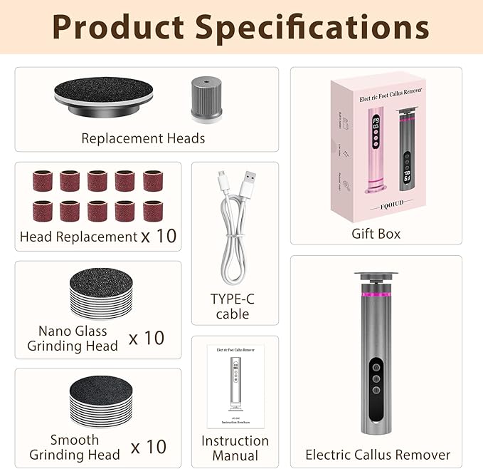 Callus Remover for feet- 2 in 1 Electric Foot File,Adjustable Speed Foot File with Sandpaper Discs & Grinding Heads, 9 Speeds Electric Foot Callus Remover, Pedicure Tools for Valentine's Day Gift