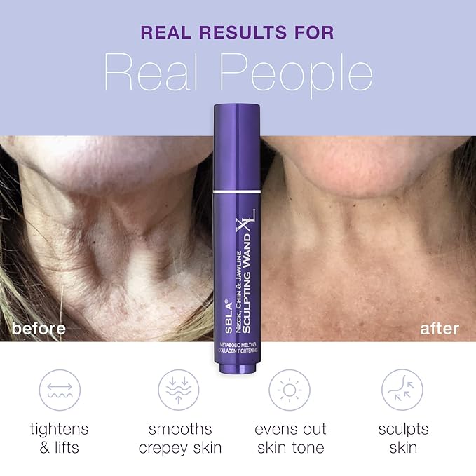 SBLA Neck, Chin & Jawline Sculpting Wand XL – Melts Neck Fat Under The Chin & Along Jowls, Lifts & Sculpts The Entire Area & Reduces Lines, Boosts Collagen Production