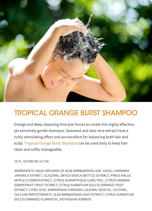 Clean Kids Naturally Tropical Orange Burst Shampoo, All-Natural, Gluten-free, Vegan, and Cruelty-free, Paraben-free, 16 oz, EWG Verified (1 Bottle)