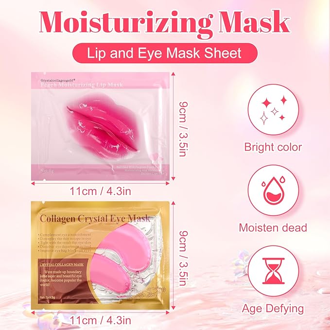 30 Pads Lip Masks & Eye Masks,Under Eye Mask Skincare,Crystal Collagen Lip Mask Sheet,Under Eye Patches for Puffy Eyes and Dark Circles,Moisturizing,Anti-Aging,Reducing Fine Lines,Pink