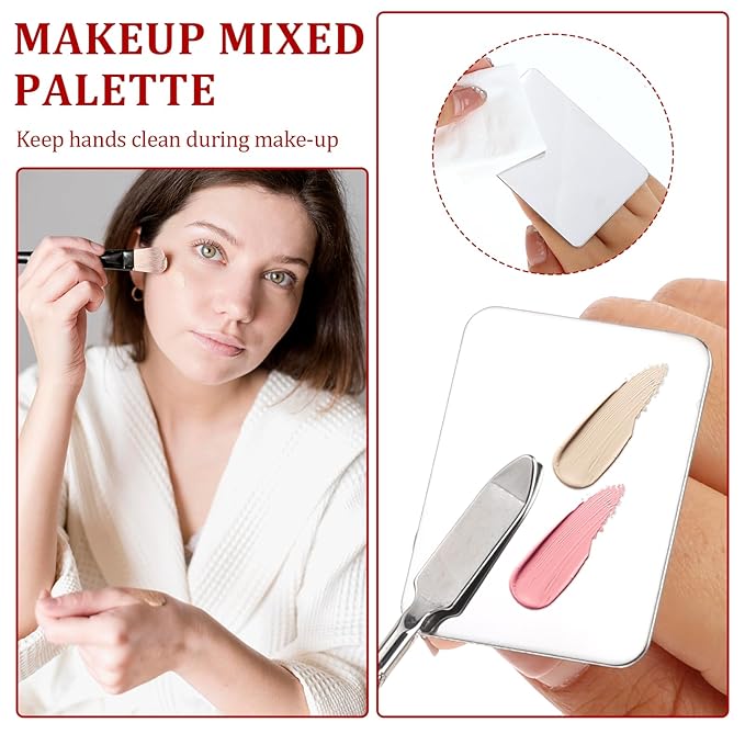 2 Pcs Stainless Steel Makeup Palette Makeup Spatula Palette with Foundation Spatula Professional Cosmetic Palette for Mixing Foundation Eye Shadow Nail DIY Art
