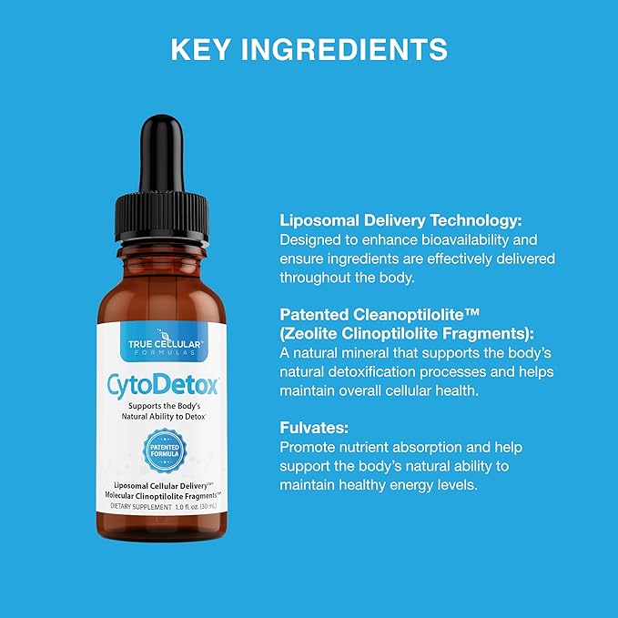 CytoDetox Liposomal Zeolite Clinoptilolite with Fulvates - Supports Cellular Detox & Natural Toxin Removal - Gentle Detoxifier and Binder - 1 oz Bottle