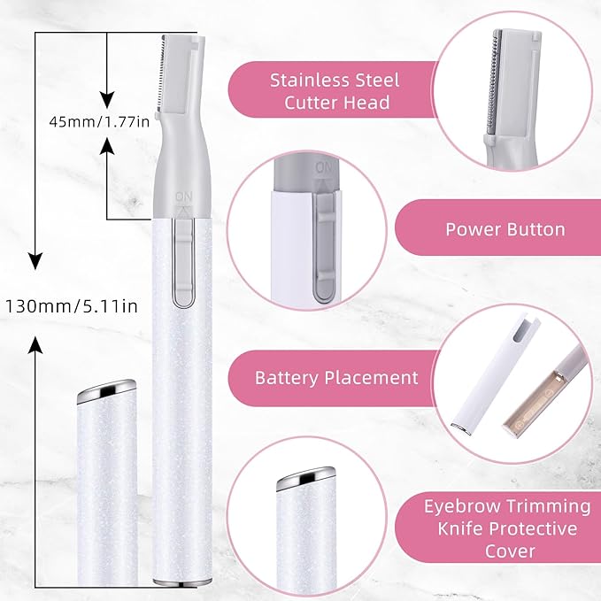 Chumia 2 Pcs Electric Eyebrow Trimmer Women Precision Face Razors Mini Shaver with Comb Christmas Women Gift Battery Operated Personal Epilator for Face Neck Fuzz Lips Leg(White, Pink)