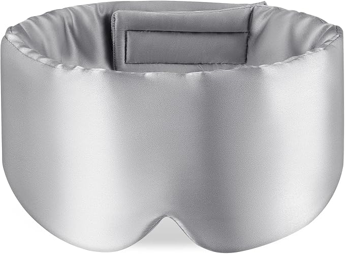 Zenssia 100% Mulberry Silk Sleep Mask Eye Mask for Man and Woman with Adjustable Headband, Full Size Large Sleep Mask & Blindfold for Total Blackout for All Night Sleep, Travel & Nap-Silvergrey