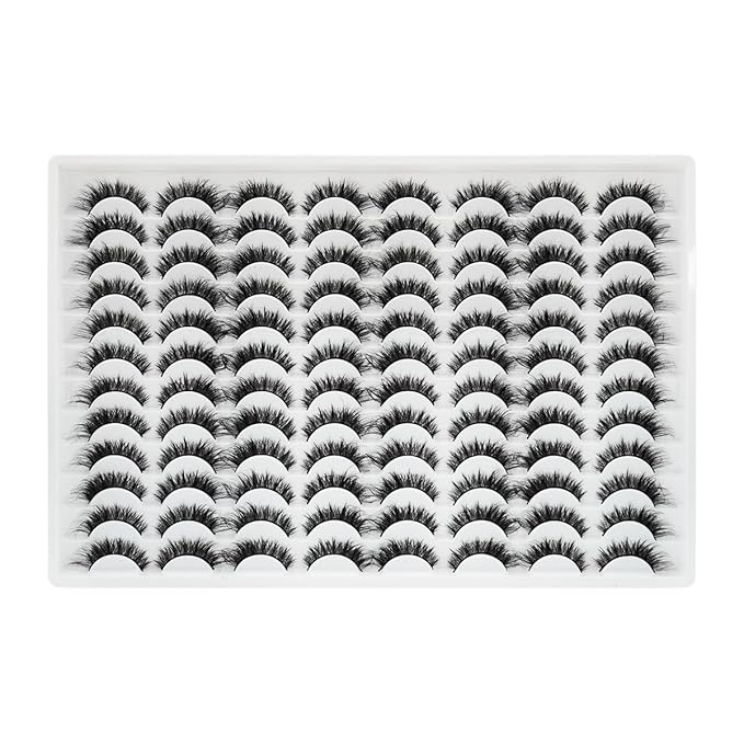 False Eyelashes 48 Pairs Faux Mink Lashes 14mm Wispy Lashes 3D Fluffy Cat Eye Lashes Pack Bulk Wholesale Strip Lashes(style 48-040)