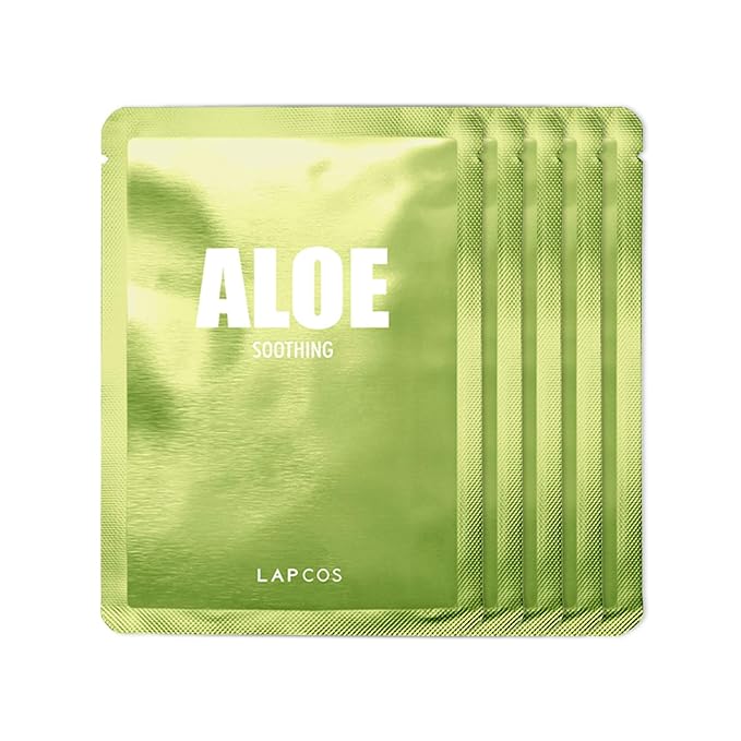 LAPCOS Aloe Sheet Mask, Daily Face Mask with Cucumber and Aloe Gel to Calm and Moisturize Skin, Korean Beauty Favorite, 5-Pack