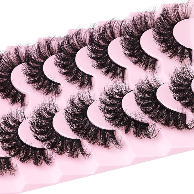 Mink Lashes Fluffy D-Curl False Eyelashes 20mm Long Volume Lashes That Look Like Extensions Cat Eye Fake Lashes Faux Mink Strip Lashes Pack 7 Pairs