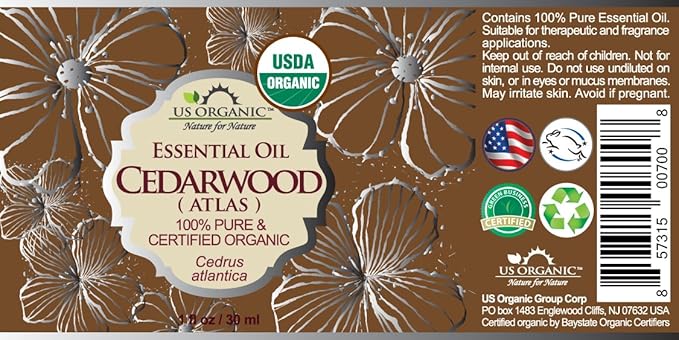 US Organic 100% Pure Cedarwood Essential Oil (Atlas) - USDA Certified Organic, Steam Distilled (More Size Variations Available) (30 ml / 1 fl oz)