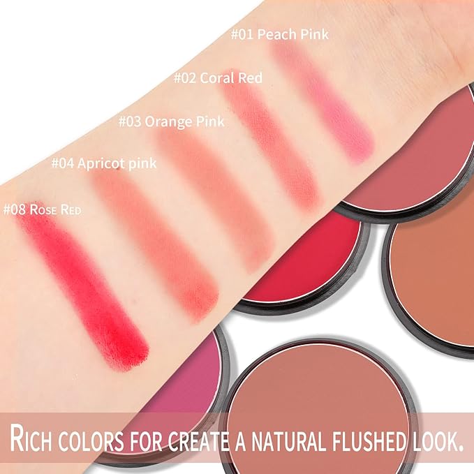 Boobeen Powder Blush Matte Blush, Highly Pigmented Beauty Cream Blush Palette for Create A Natural Cheek Flushed Look, Rich Colors