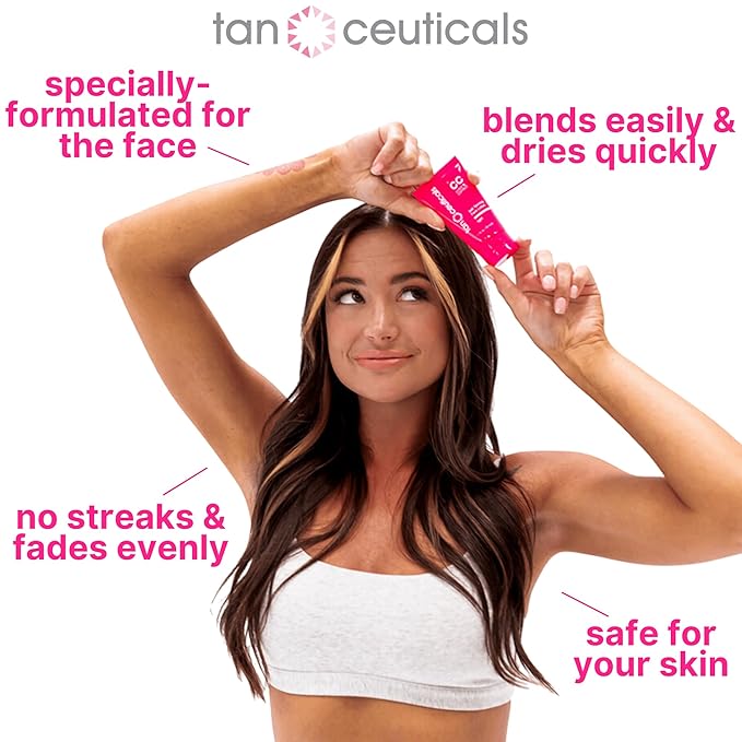 Tanceuticals Facial Self Tanner - CC Self Tanning Lotion for Face Gives Gradual & Natural Sunless Tan - Fresh Coconut Scent - Won’t Clog Pores or Cause Acne - Easy to Apply - Light Shade 1.7 oz