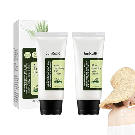 2PCS Aloe Vera Sunscreen SPF 50 PA+++,Moisturizing Long Lasting Non-Greasy Aloe Vera Sun Cream for Face & Body