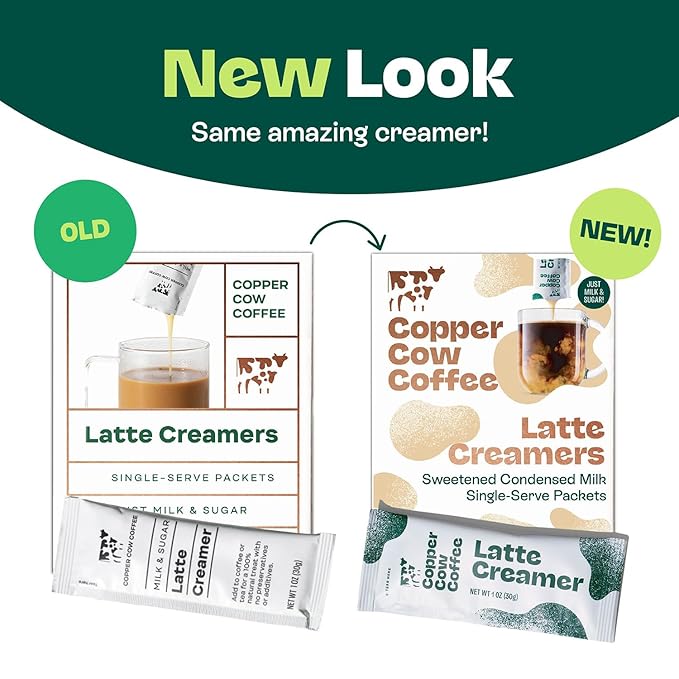 Copper Cow Coffee Sweetened Condensed Milk Coffee Creamer Singles (8 pack) | Vietnamese Inspired Coffee Creamer, All Natural Creamer Packets for Pour Overs & Lattes | No Refrigeration Needed