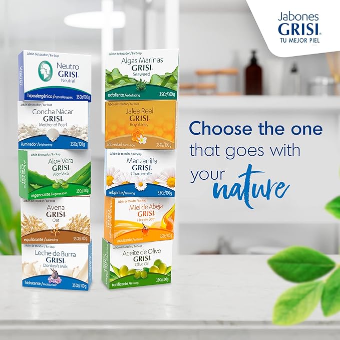 Grisi Royal Jelly Soap, Cleansing, and Smoothing Soap Nourish your skin, Improves your skin Elasticity, Extra Hydration, 6-Pack of 3.5 Oz each, 6 Bar Soaps.