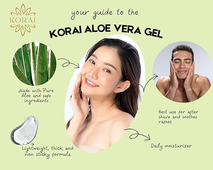 KORAI Aloe Vera Gel from freshly cut 99% Pure Aloe Vera Gel-Natural Ingredients-Vegan, Unscented - For Face, Skin and Hair