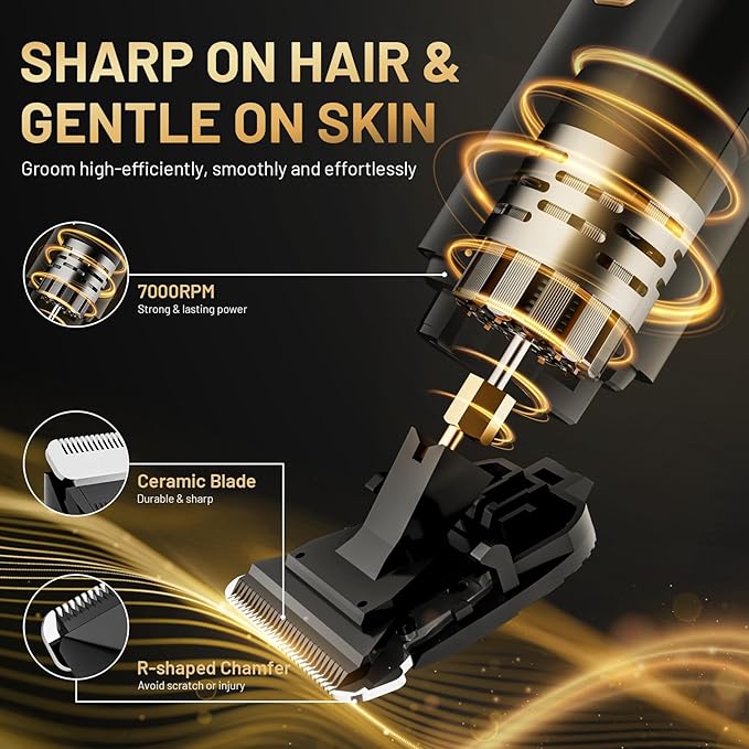 Electric Razor for Men, IPX7 Waterproof Versatile Shaver for Temple, Groin, Nose, Ear Hairs, Beard, Body Hair Trimmer for Men, Painless Grooming Kit with 2 Replaceable Ceramic Blade Heads