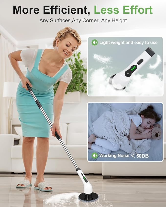 Electric spin scrubber, cordless cleaning
