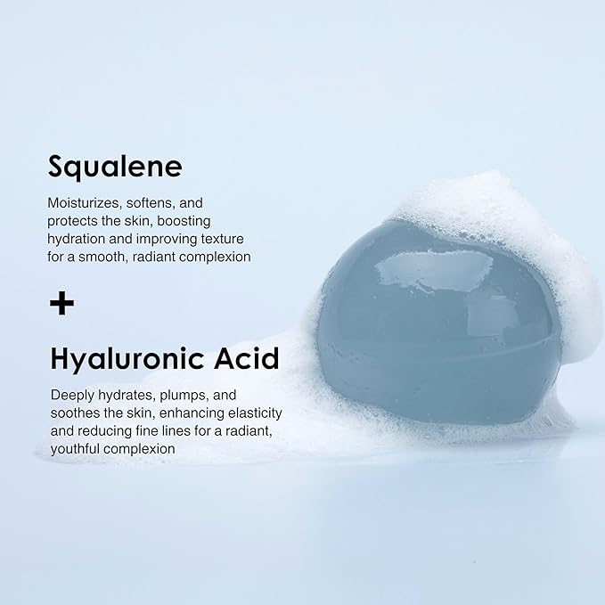 Be Bare Jelly Ball Cleanser, Daily Face Wash Korean Skin Care Cleanser Ball for Dry Skin with Squalane & Hyaluronic Acid for Skin Hydration and Moisturizing - Fresh Aqua (1.41oz)