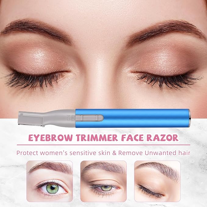 Chumia 2 Pcs Electric Eyebrow Trimmer Women Precision Face Razors Mini Shaver with Comb Christmas Women Gift Battery Operated Personal Epilator for Face Neck Fuzz Lips Leg(Red, Blue)