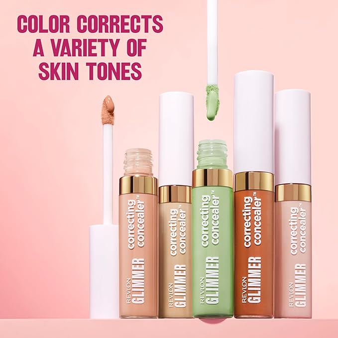 Revlon Glimmer Correcting Concealer, Liquid Under Eye Makeup, Made with Caffeine, Vitamin C, & Stevioside, 100 Green, 0.3 fl oz