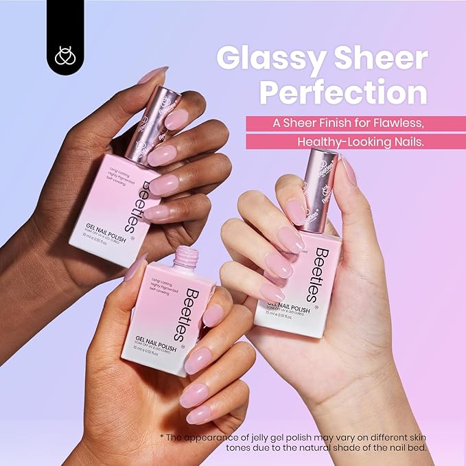 Beetles Jelly Gel Nail Polish, 6 Colors 15ML Milky White Sheer Pink Nude Brown Translucent Sheer Nail Polish Soak Off UV Colorful Bottle Gel Nail Art Home Salon DIY Gift for Women