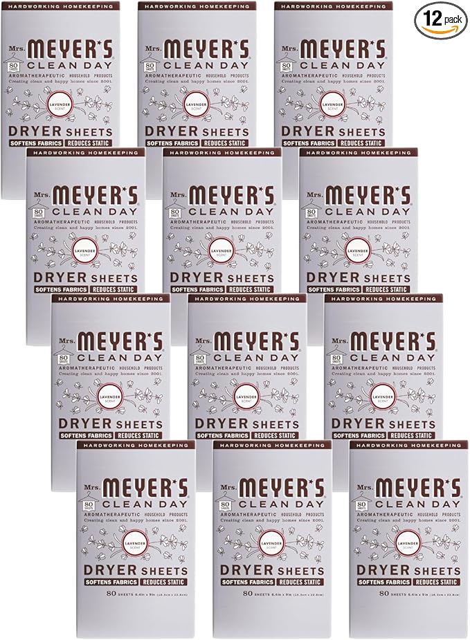 MRS. MEYER'S CLEAN DAY Dryer Sheets, Lavender, 80 ct (Pack of 12)