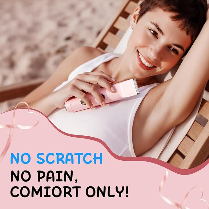 2 in 1 Bikini Trimmer for Women, Smooth and Painless Electric Razors for Women, IPX7 Waterproof Women's Electric Shaver, Rechargeable Bikini Underarm Legs Arm Body Face Trimmer Womens Shaver (Pink)