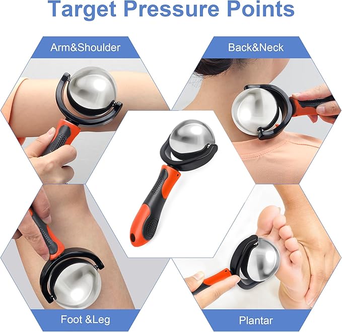 Cold Massage Roller Ball, Cold Therapy Relief, Portable Fitness Ice Roller Ball with Handle, Great Tool for Back/Neck Pain (Orange)